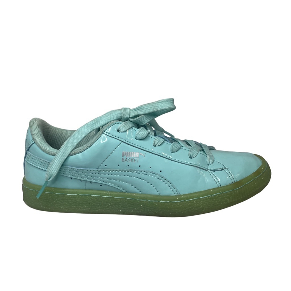 Puma 5.5C Basket Patent Iced Glit Junior Sneakers Aruba Blue Kids Shoes W Box